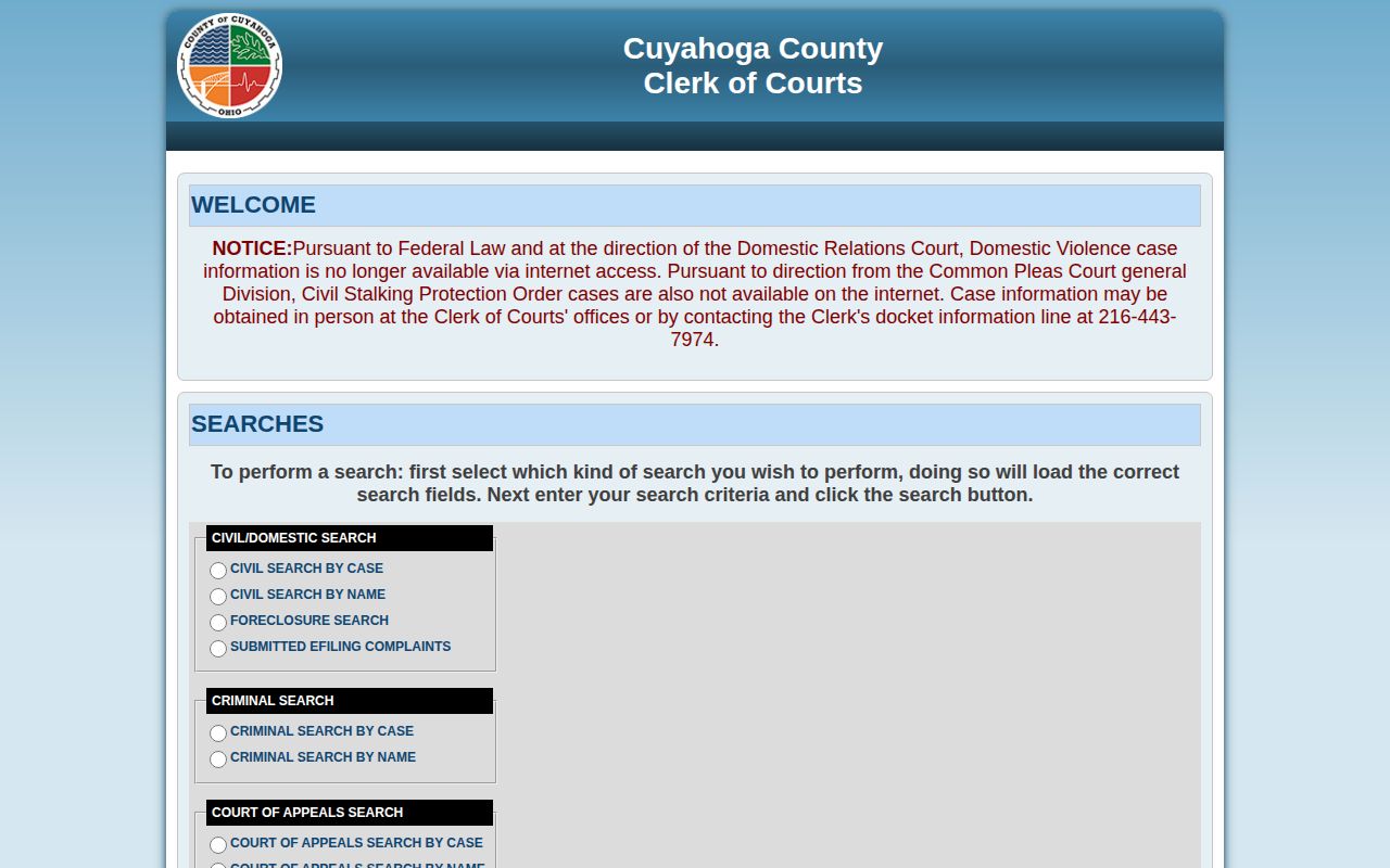 Cuyahoga County Common Pleas criminal docket search for booking case follow-up